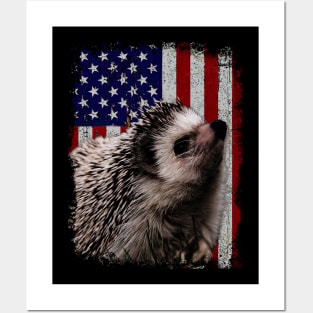 Spiky Snuggles Hedgehog USA American Flag Tee for Nature Lovers Posters and Art